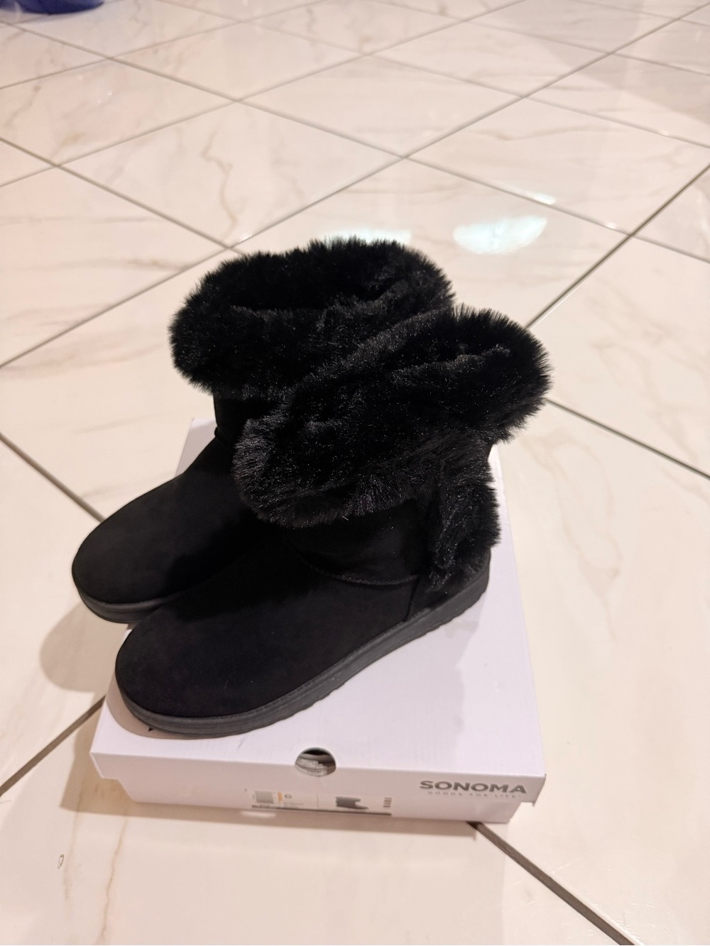 Sonoma Black Faux-Fur Foldover Winter Boots